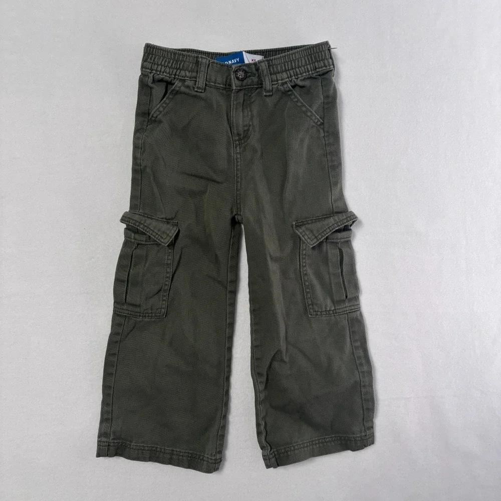 Old Navy Kids Size XS 5 Cargo Pants Green‎ Elastic Waist